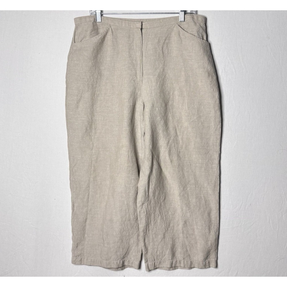 Eileen Fisher Wide Leg Crop Pant Sz L Petite PL Beige Pockets Minimalist 22"